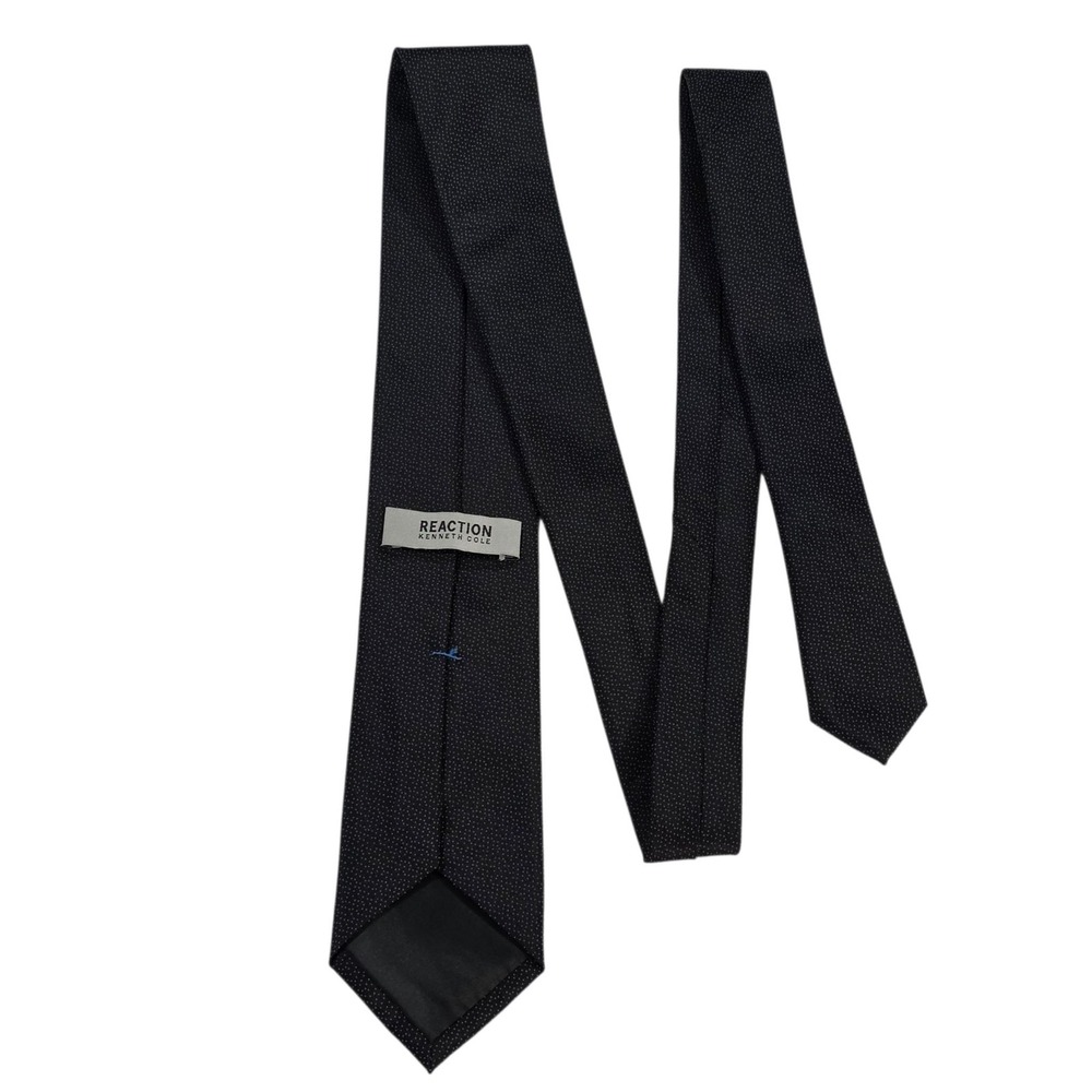 REACTION KENNETH COLE Black White Micro Dot‎ Silk Necktie Mens Formal Business